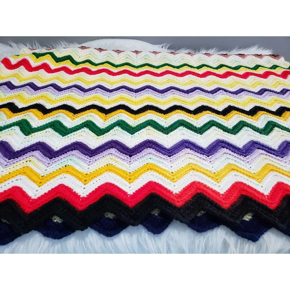 Vintage retro 70s afghan granny blanket colorful‎ rainbow decor nursery